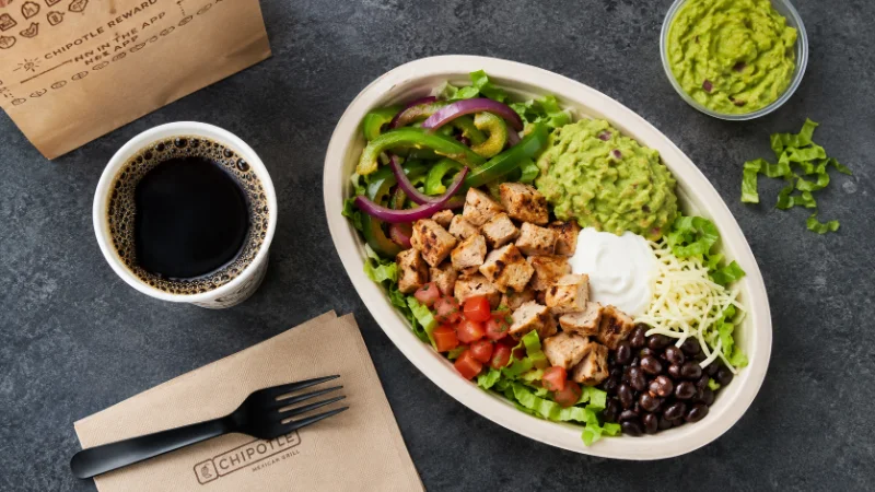 A keto fast food bowl option with grilled chicken, guacamole, and no rice
