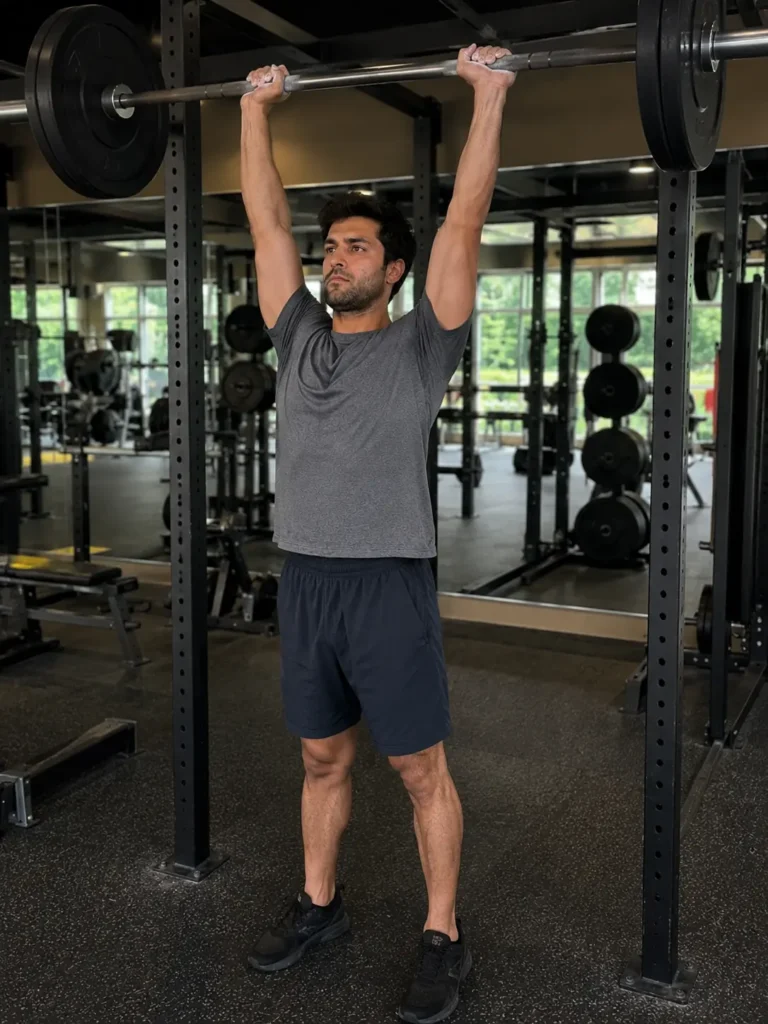 overhead press barbell lockout position