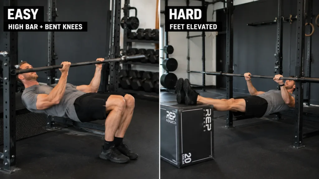 Comparison of an easy inverted row and a harder elevated foot inverted row variation