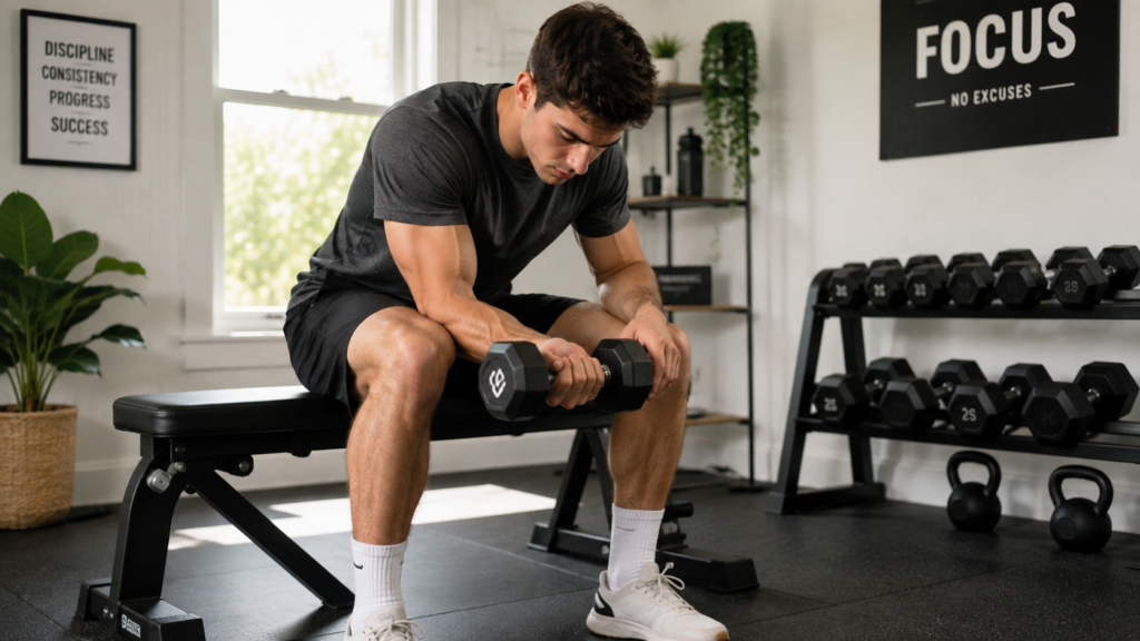 Person doing a dumbbell wrist curl to build forearm strength