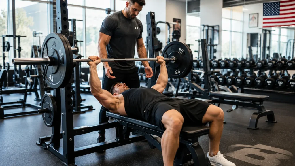 Athlete performing bench press as part of upper lower push pull legs split
