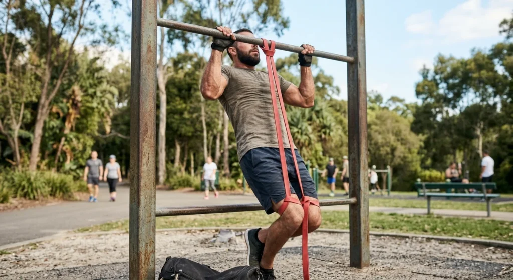 Banded commando pull-up regression for beginners