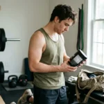 Lifter reading a label while wondering does pre workout cause acne