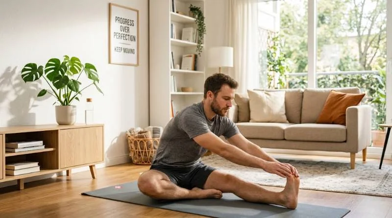 Man stretching after completing a HIIT workout plan for beginners session
