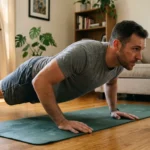 man doing push-up during at home chest workout