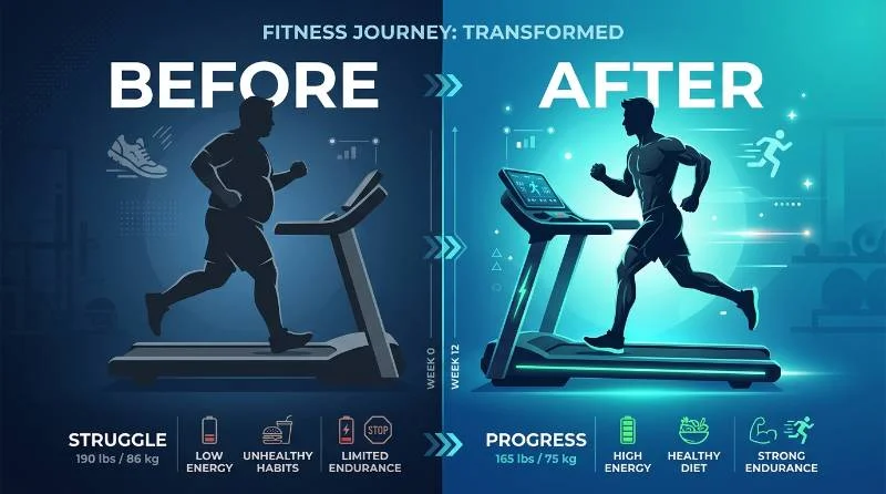 Visual representing fitness progress from a consistent treadmill workout routine