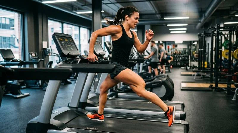 Runner performing a high-intensity interval treadmill workout