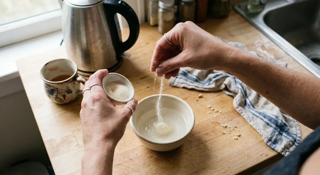Sprinkling gelatin powder to prepare the gelatin weight loss recipe at home