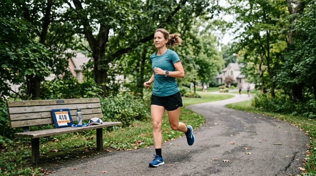 Runner doing an easy pre-race jog, showing a taper versus the principle of reversibility
