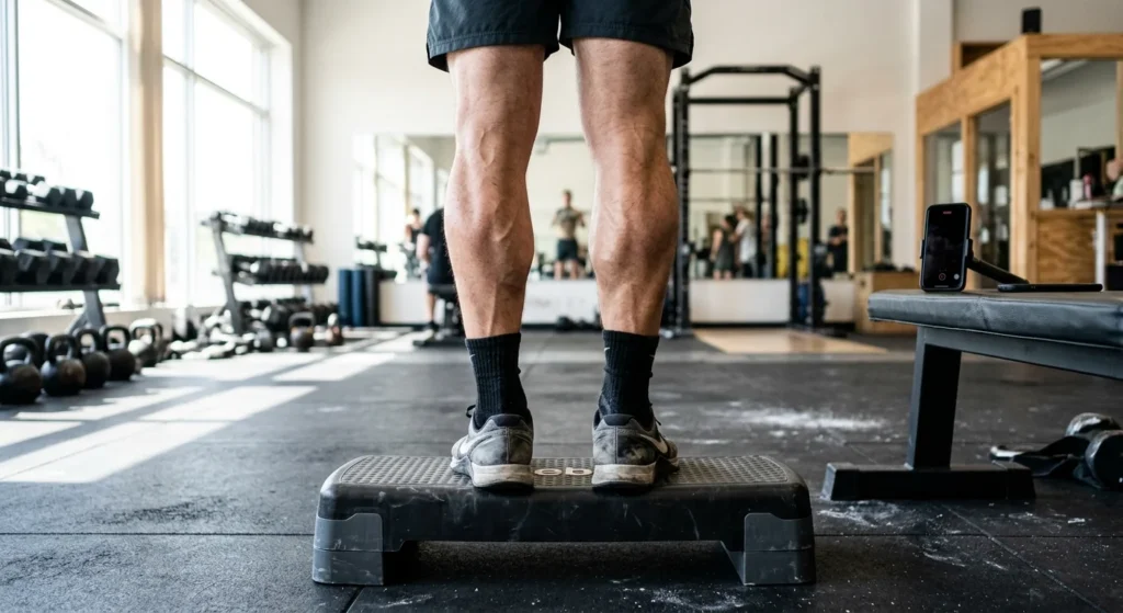 Single-leg dumbbell version of standing calf raises at home